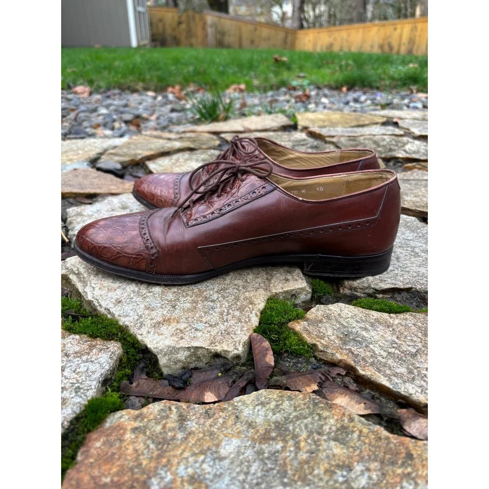 Mezlan Shoes Mens Size 10 Genuine Exotic Crocodile‎ Leather Cap Toe Oxford